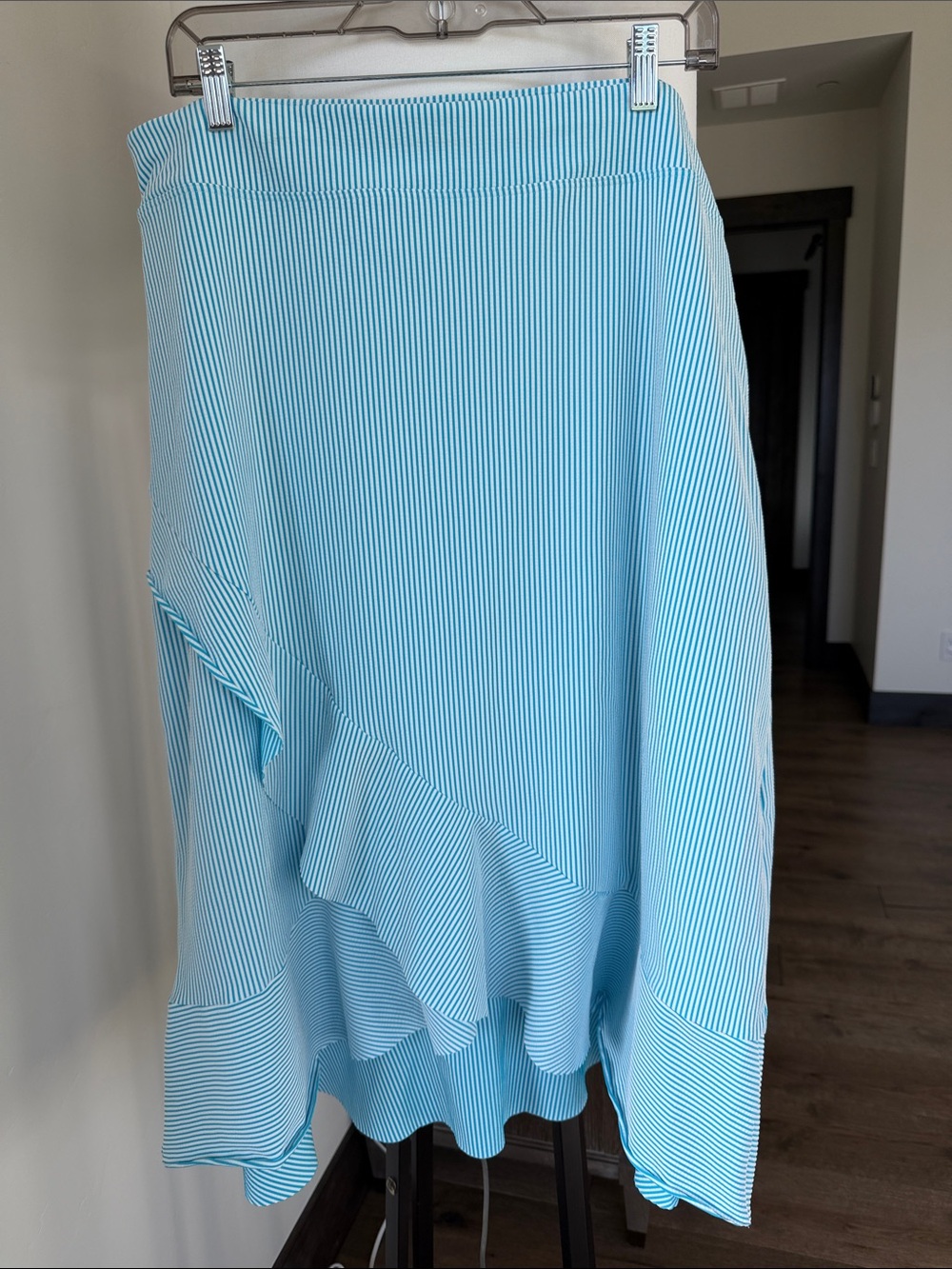 Lands End blue white seersucker striped midi skirt - size XL